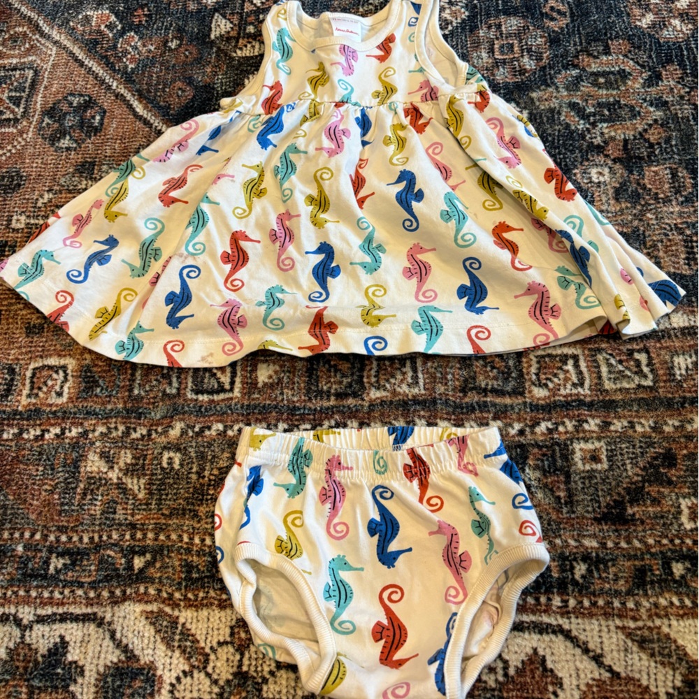 Hanna Andersson Seahorse Print Kids Dress Set 12-18M